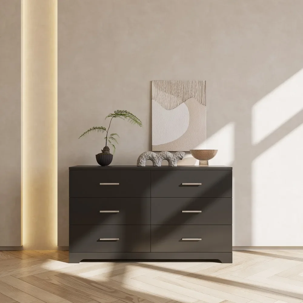 

6 Drawer Double Dresser for Bedroom, Wide Storage Cabinet for Living Room Home Entryway, Black