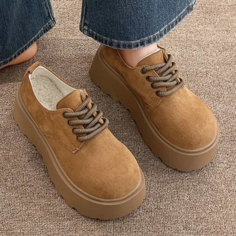 

Flats Women Platform Lace Up Shoes Fashion Suede 2025 Winter Sneakers Designer Plush New Ankle Boots Casual Zapatillas De Mujer