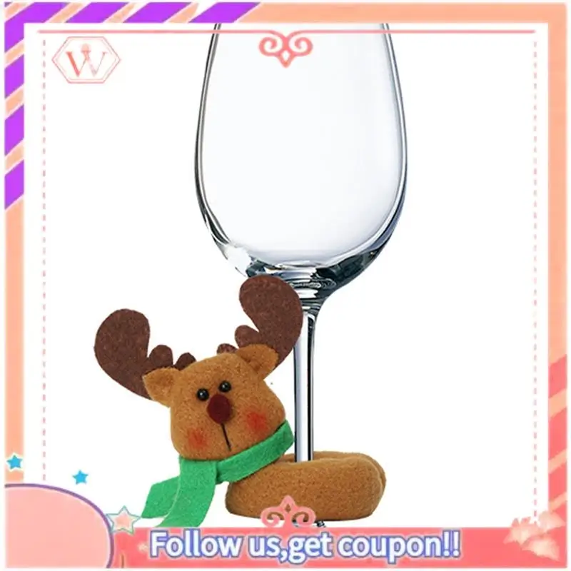 AT84-6Pcs Christmas Wine Glass Decor Santa-Claus Moose-Snowman Drink Markers Set Kit For Christmas Holiday Party Wine Glass