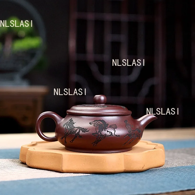 180ml Yixing Teapot Fine Horse Carved Teapot Small Capacity Teapots Household Chinese Style Hospitality Teapot Kungfu Tea Set