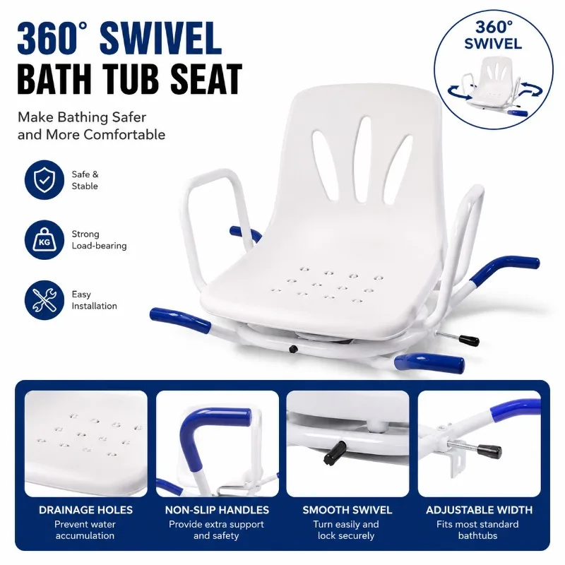 360° Rotating Shower Chair with Armrests and Non-Slip Design for Seniors, Disabled Persons, and Pregnant Women