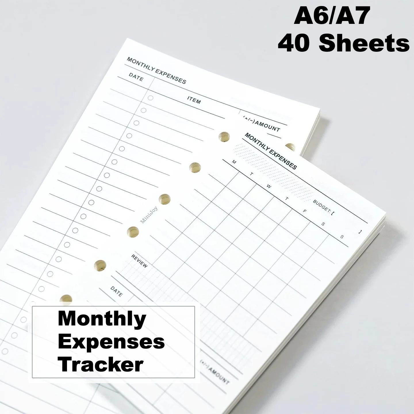 

40 Sheets A6 A7 Monthly Budget Planner Inserts 6 Hole Loose Leaf Expense Tracker Refill Paper Undated Finance Record Journal