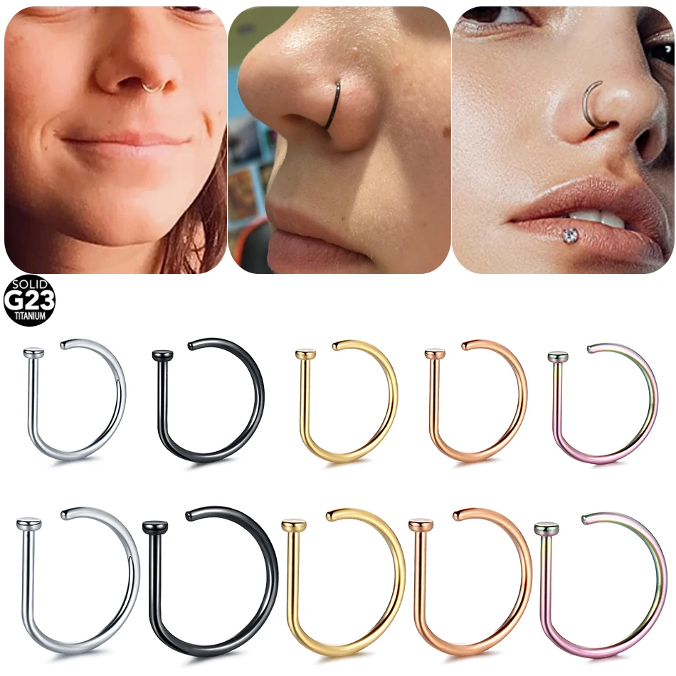 

10pcs/lot Titanium D Shape Nariz Septum Rings Hoop 20G 18G Lip Nostril Stud Earring Cartilage Piercings Fake Nose Rings Jewelry