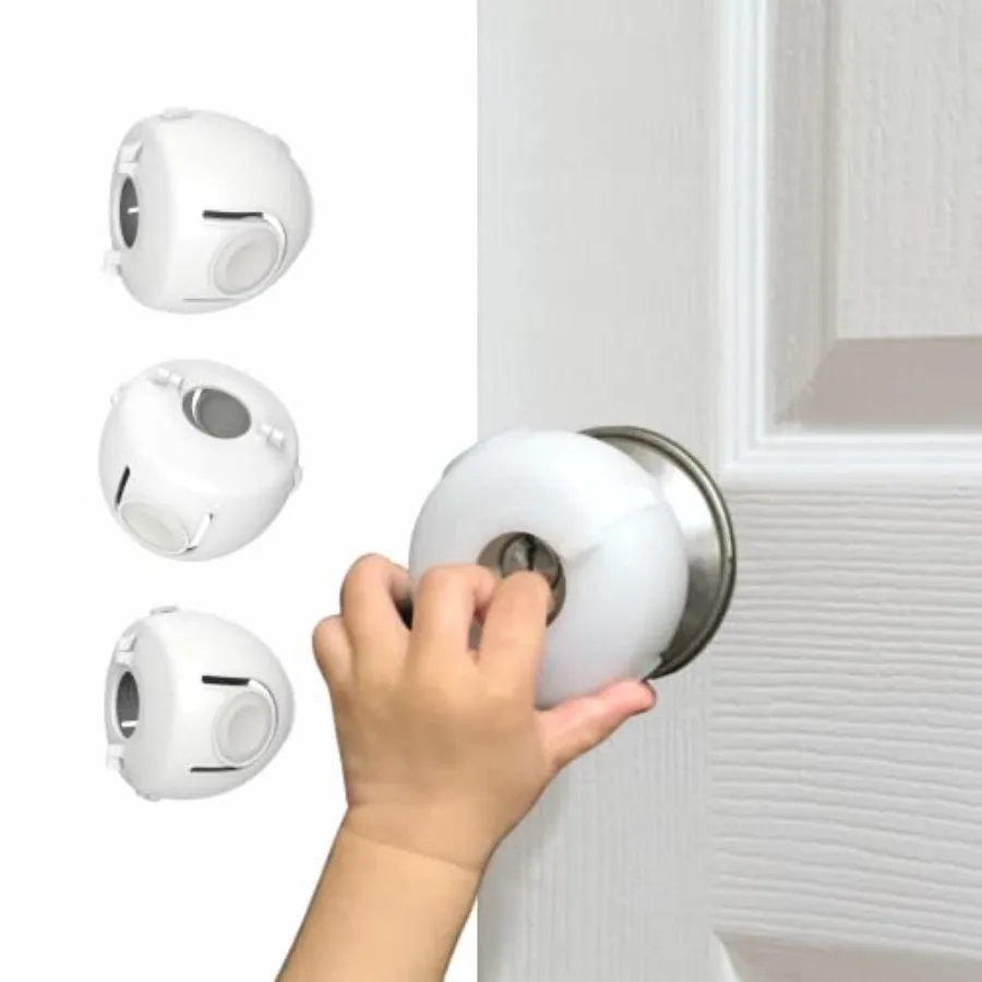 

Door Knob Safety Covers for,Child Proof Door Knob Covers, Door Handle Baby Proof, Child Locks for Door, Easy to Install, White