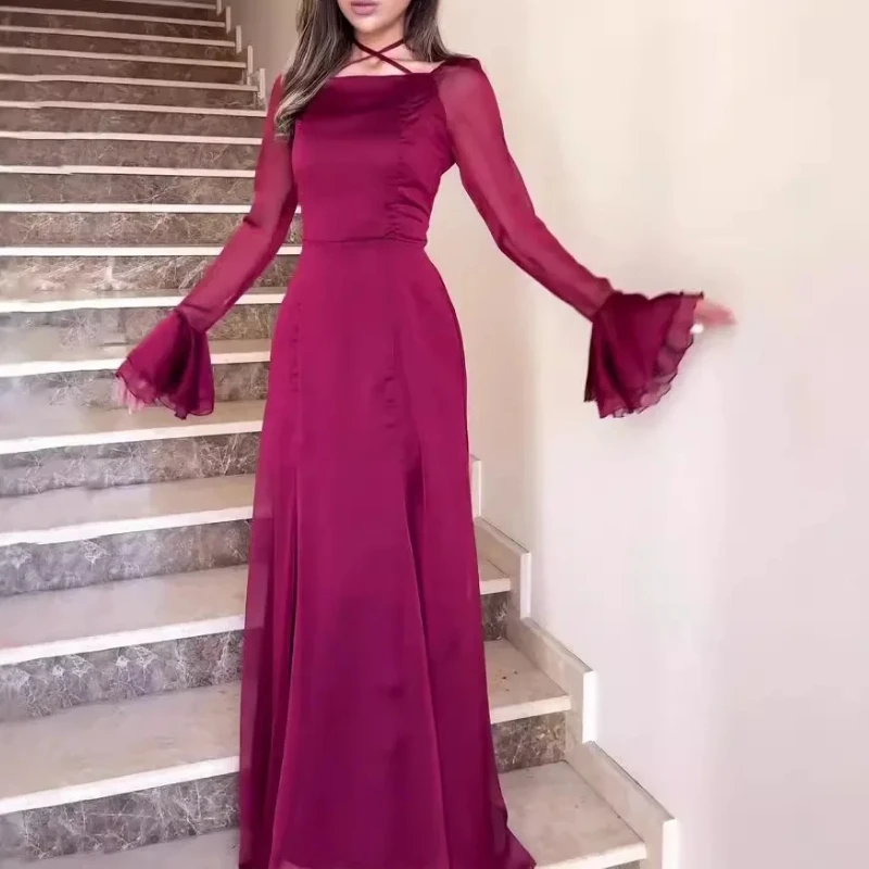 New in Womens Dresses 2025 Spring Ladies' Wind and Snow Spinning Gentle Ruffle Neck Strap Slimming Party Dresses Evening Dresses