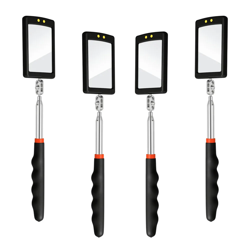 Telescopic Inspection Mirror LED Light Extendable Handle Auto Mechanic Repair Stainless Steel High Definition Inspection Tool