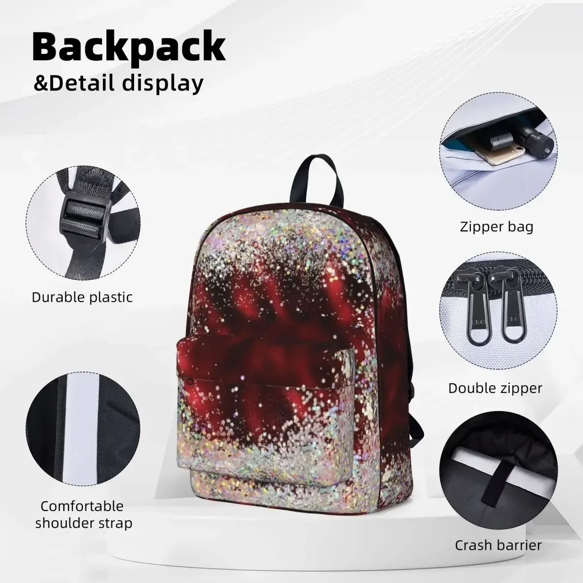 Red Foil Multicolor Sequins Backpack Boy Girl Bookbag Students School Bags Cartoon Kids Rucksack Laptop Rucksack Shoulder Bag