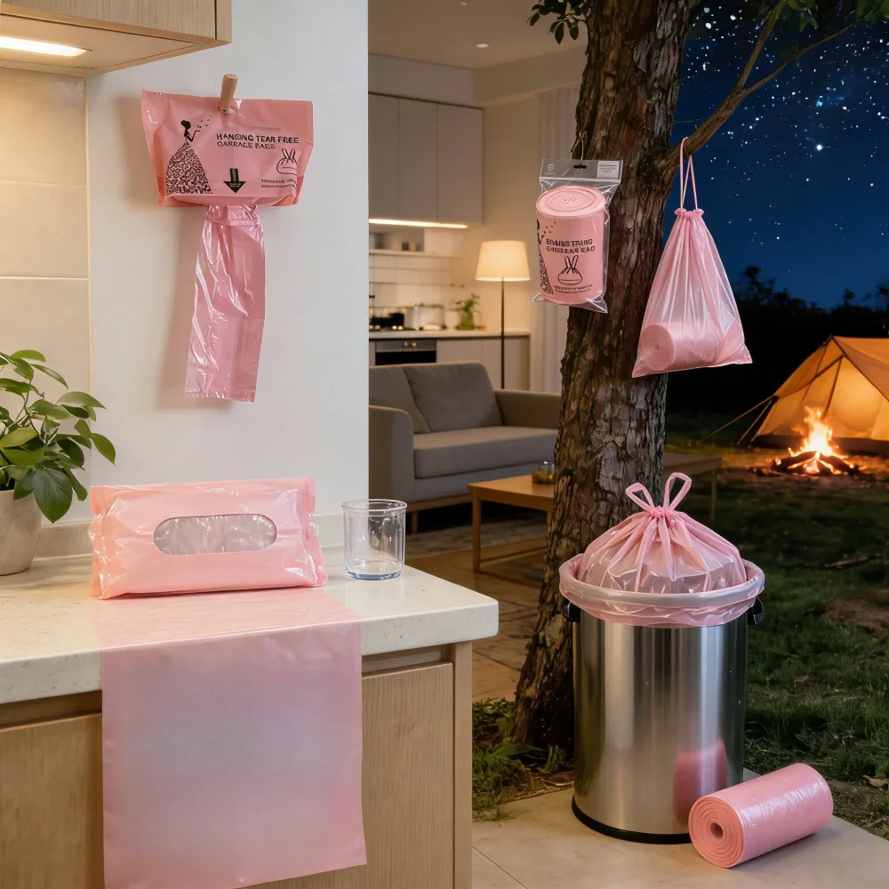 1 Roll 50 Count Aesthetic Pink Rose Scented Hanging Garbage Bags, Luxury Fragrance Wall Mount Trash Bags, Cute Decorative Disposable Rubbish Bag Gift for Housewarming Girls Home Decor Gift
