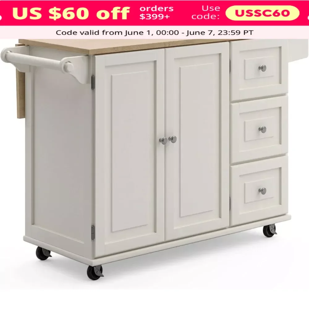 Kitchen Island Cart, Rolling Mobile Kitchen Island with Wood Top and Drop Leaf Breakfast Bar, Kitchen Island Cart with Storage