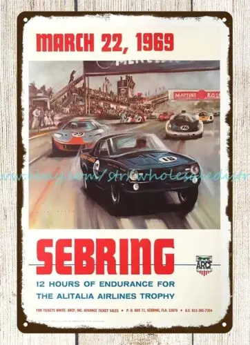 1969 12 hours of Sebring racing sports car man cave metal tin sign wall plaque