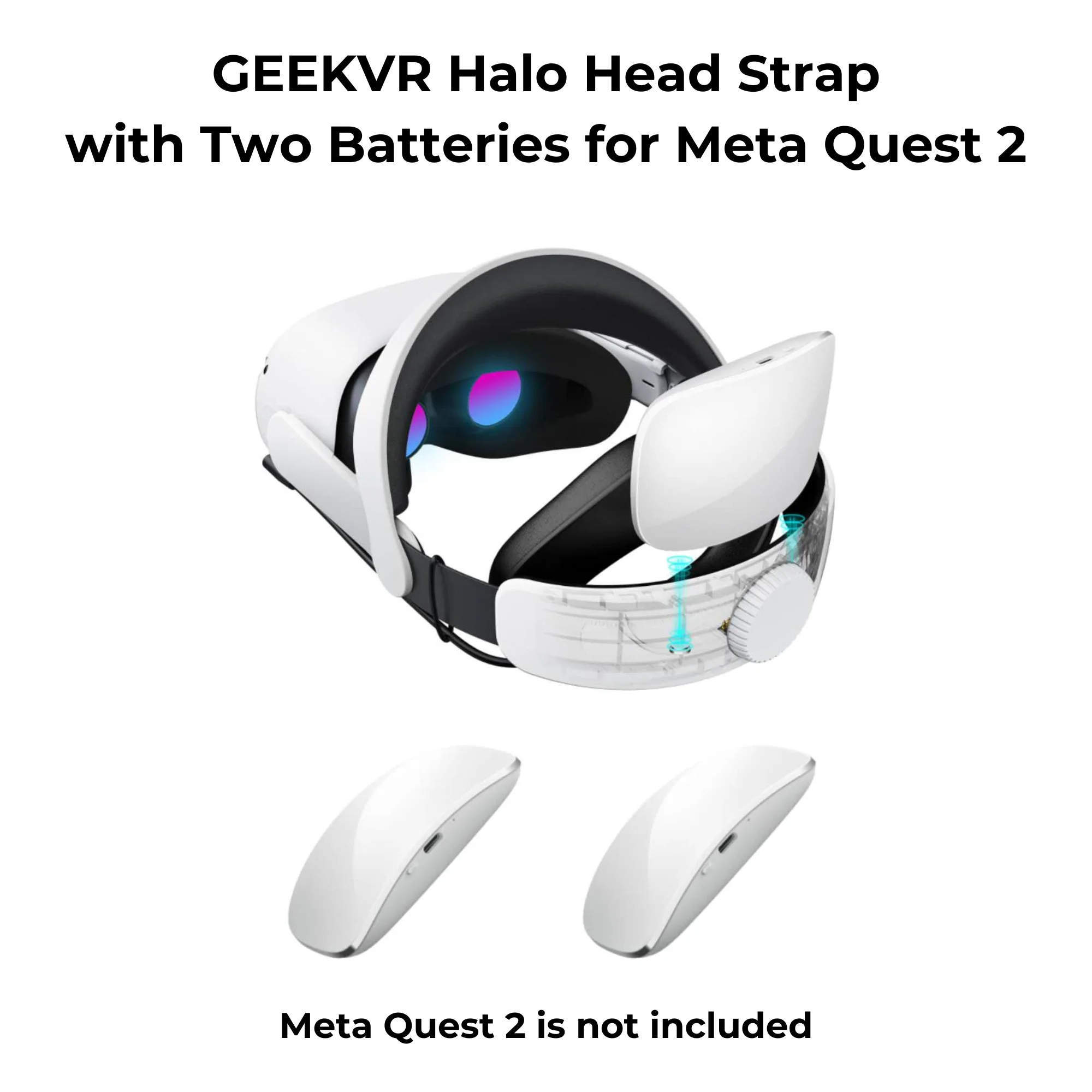 

GEEKVR Head Strap for Meta Oculus Quest 2 with Two Detachable Batteries, Adjustable Headstrap with Super Soft Cushion