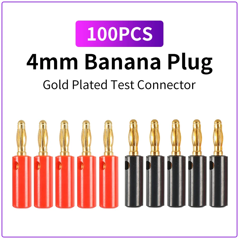 100PCS 4mm Gold Plated Banana Plug Lantern Power Test Connector Binding Post Speaker Amplifier Plug