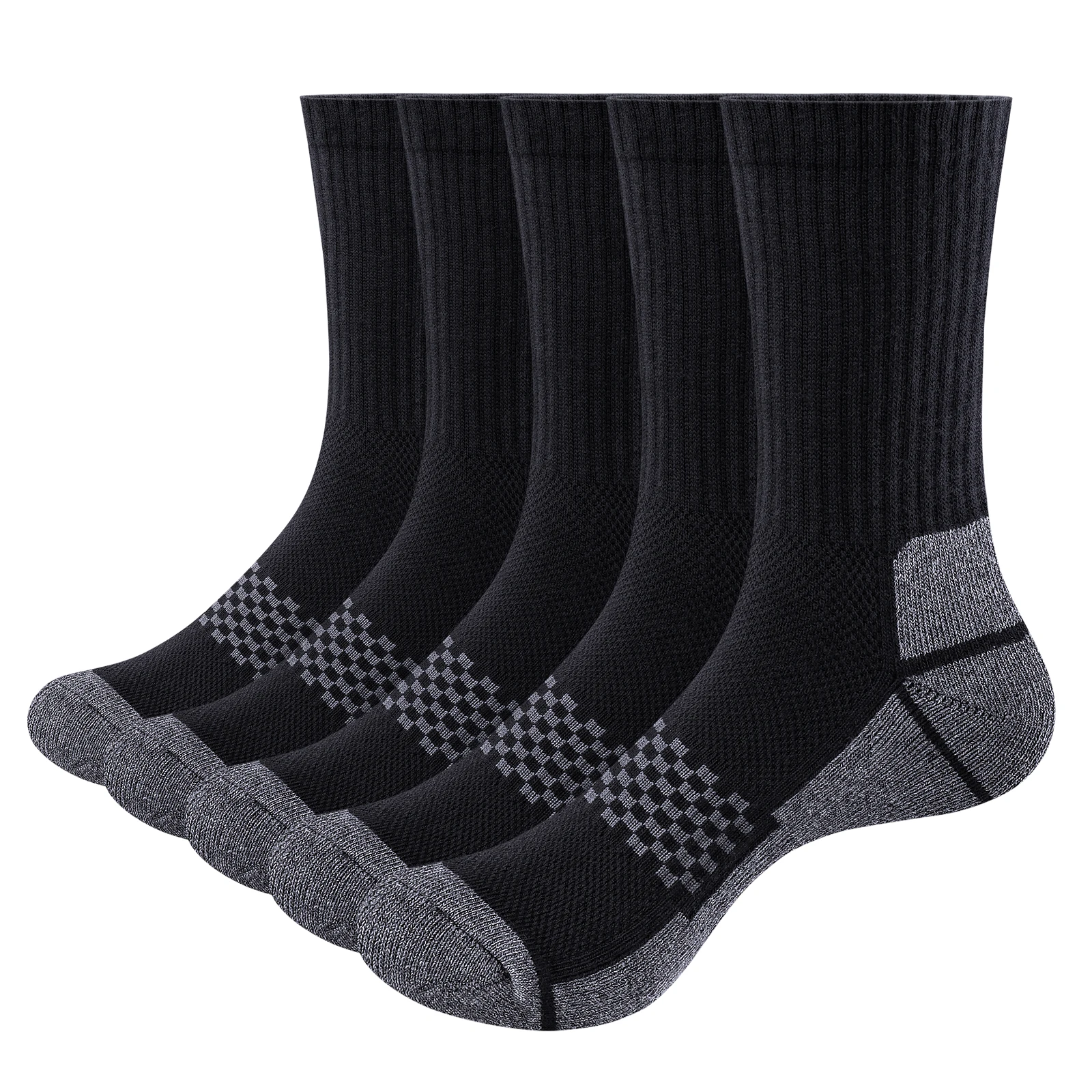 YUEDGE Men's Crew Socks Casual Socks For Men, Moisture Wicking Cushioned Gym Golf Tennis Training Athletic Socks, 5 Pairs