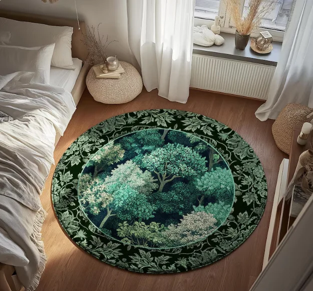 Round Botanical Floral Rug – Soft Pastel Wildflower Print, Boho Nature-Inspired Carpet for Living Room & Bedroom Decor