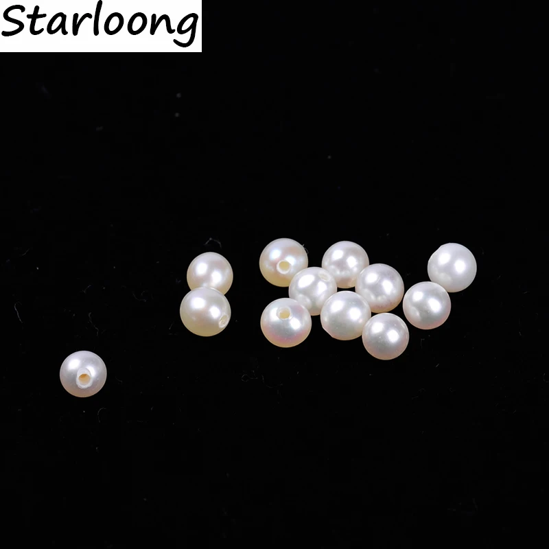 

2pcs/lot AA quality 4mm round natural freshwater pearl beads one hole jewelry making DIY for necklace bracelet earring