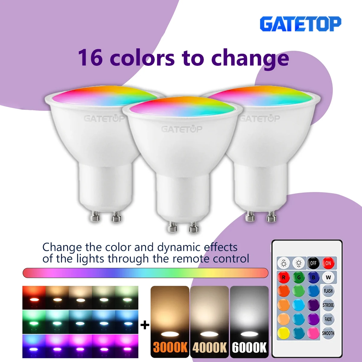 1-10PCS GU10 RGB LED Spotlight 6W Bulb 24 Key Remote Control Dimmable 110V AC220V Colorful Change for Bedroom Living Room Lamp