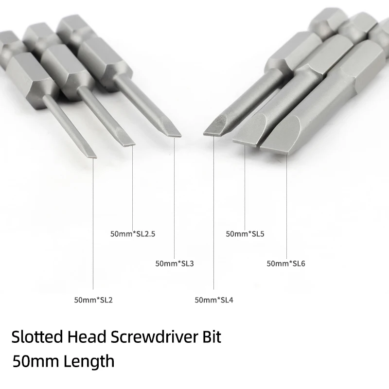 Flat Head Slotted Screwdriver Bits 50/100mm 2.0-6.0mm Magnetic Tip Screw Driver Drill Bit 1/4