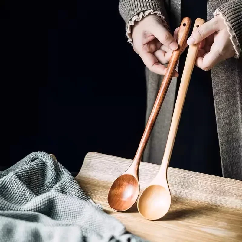 Long Wooden Stirring Spoon Natural Wood Soup Tableware Cooking Honey Coffee Spoon Mixing Spoon