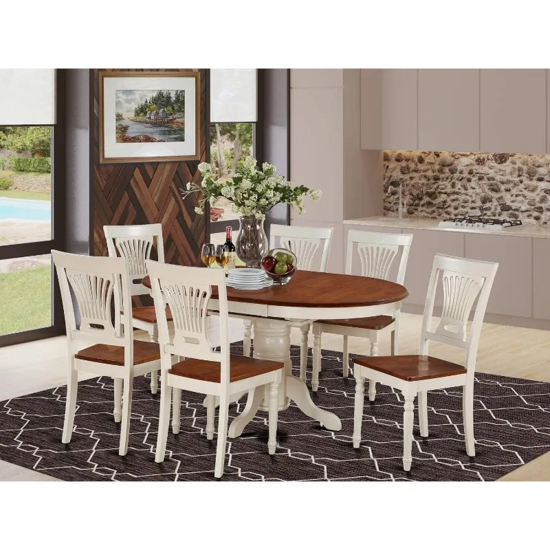 

Furniture KEPL7-WHI-W 7 Piece Dining Room Table Set Consist of an Oval Kitchen Table with Butterfly Leaf and 6 Dining Chairs