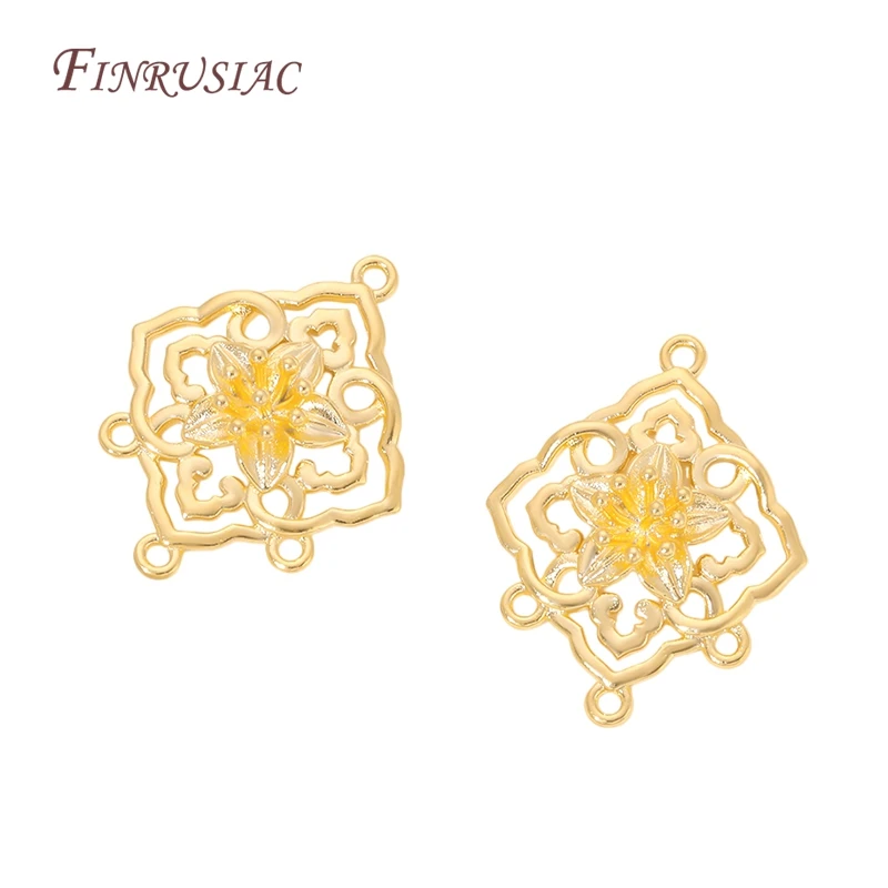 18K Gold Plated Brass Floral Filigree Rhombus Earring Links Multi Rings Charms For DIY Handmade Jewelry Making Accessories