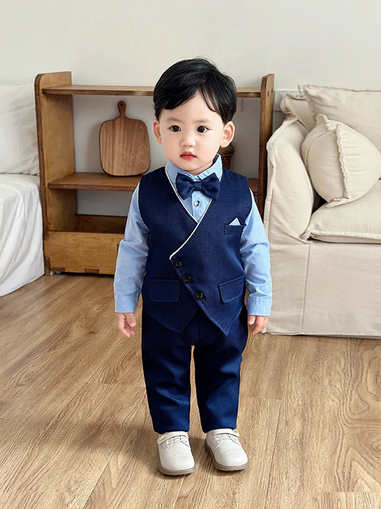 

1 Year Baby Kids Photograph Gentle Suit Children Formal Ceremony Tuxedo Dress For Child Boys Wedding Party Performance Costume