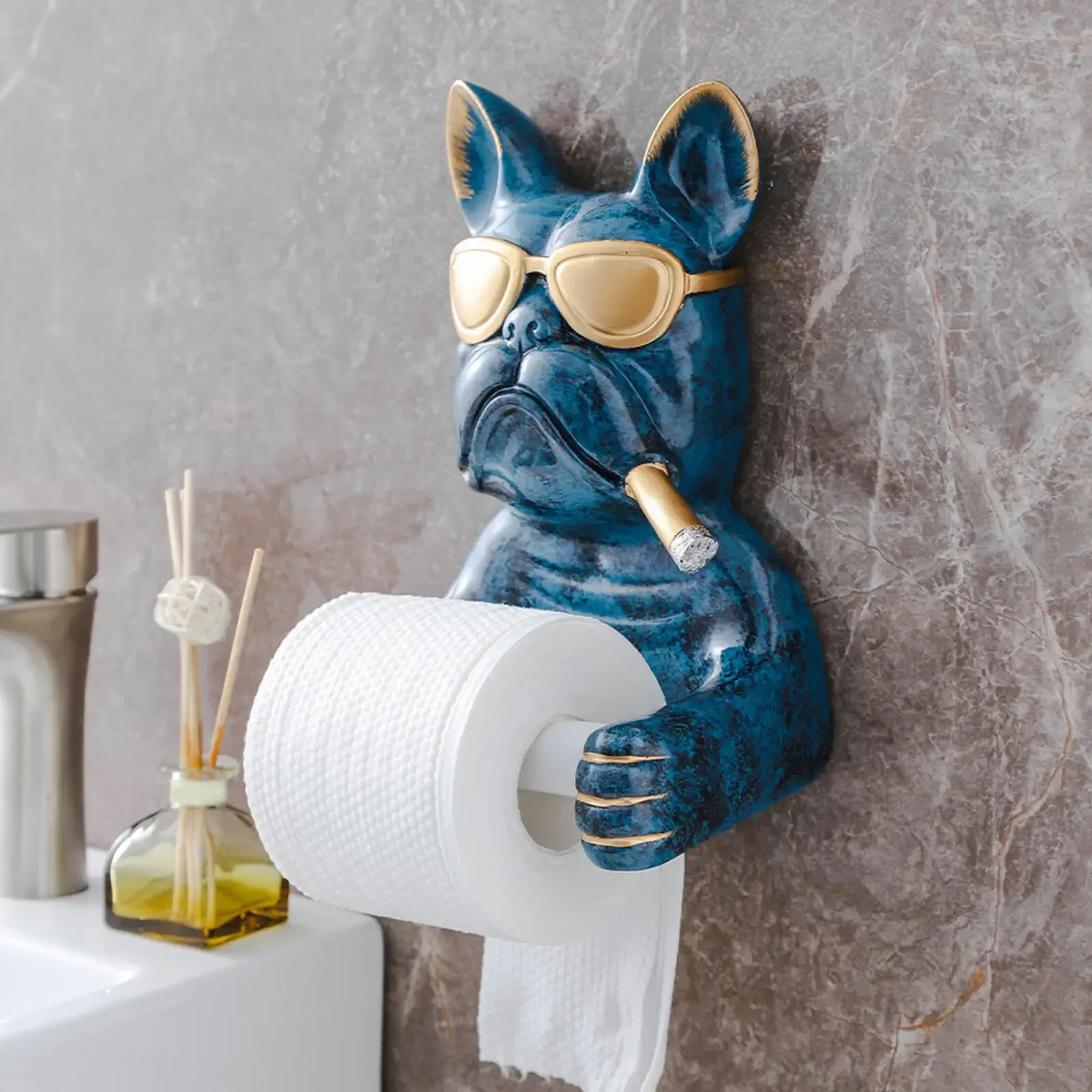 Cartoon Toilet Paper Holder Mount Dog Sculpture for Home Washroom Hotel Kitchen Art