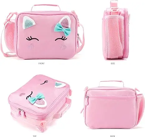 Dwuczęściowy zestaw dla dziewczyn: uroczy piórnik i torba na lunch z motywem jednorożca, miękki piórnik damski, pojemny organizer na artykuły piśmiennicze, etui na długopisy, artykuły szkolne, uniwersytet, organizer biurowy, duża pojemność (różowy)
