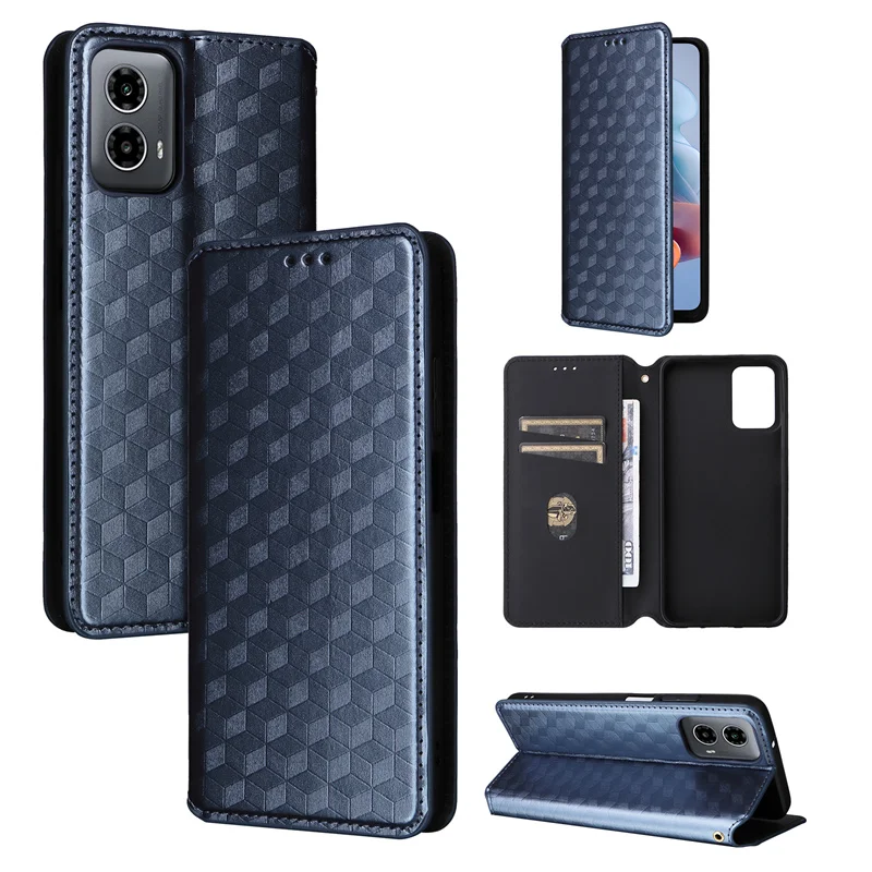 For Motorola Moto G34 5G stereoscopic lines flip wallet skin PU case purse for MotoG34 G34 5G Magnetic Phone Cover