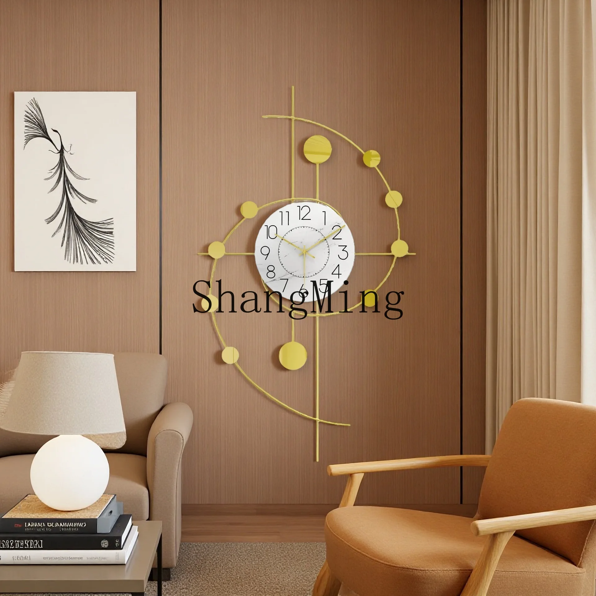 SM Creative Light Luxury Wall Clock Living Room Advanced Sense Modern Simple Home Decoration No Punching Silent Clock