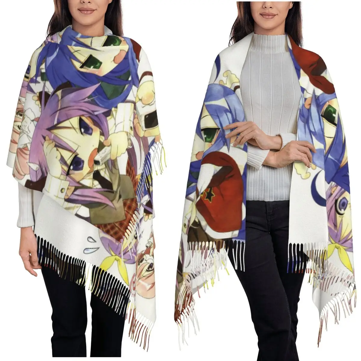 

Lucky Star Campus Anime Cartoon Scarf Tassel Scarves for Women Soft Warm Shawls and Wraps Large Fall Winter Shawl Wrap