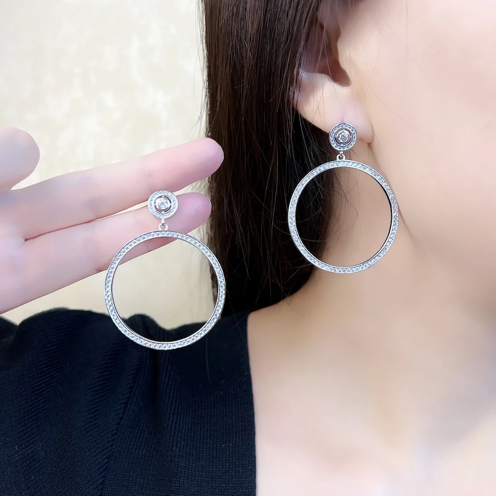Okrągłe kolczyki wiszące, europejski styl Glam Fine Jewelry dla kobiet prezent ze srebra próby 925 — zdjęcie 5