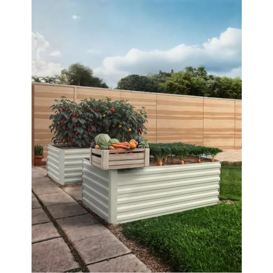 2 Pcs Galvanized Raised Garden Bed Outdoor Kit 8x4x2Ft Rectangle Planter Garden Boxes Large Metal Vegetable Plant Container Kit