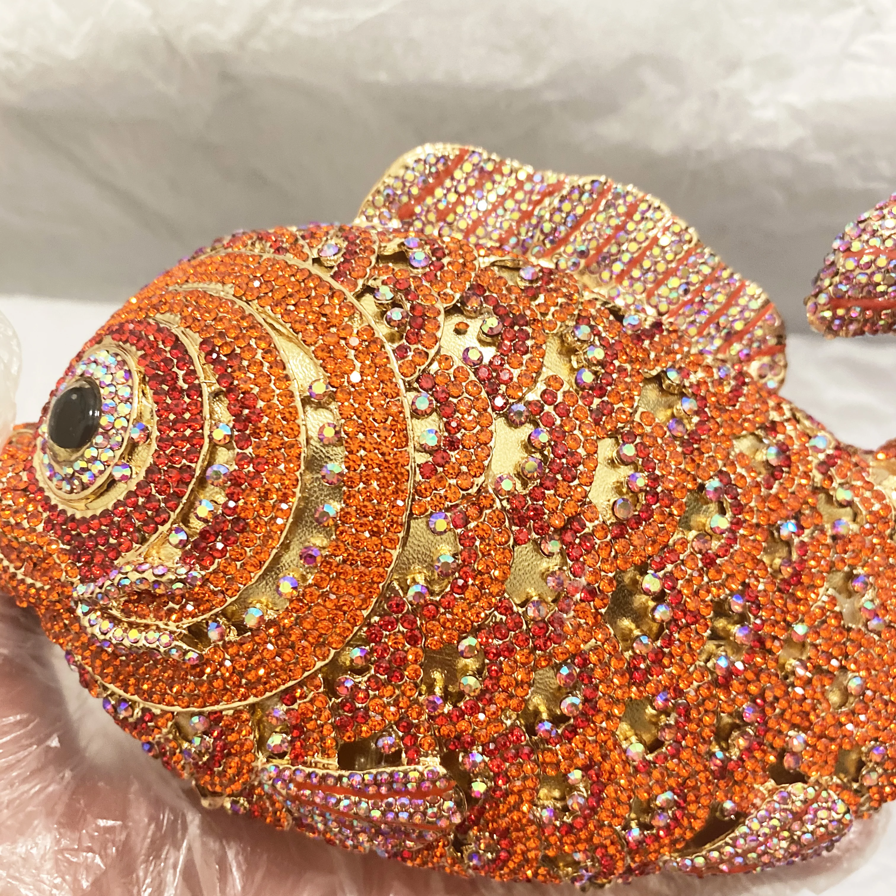 Red/Orange Fish Crystal Mini Evening Bag Diamond Women Dinner Purses Luxury Lady Rhinestone Bling Party Cocktail Handbags