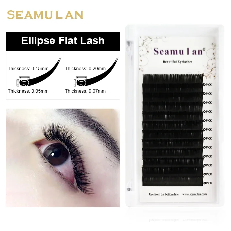 

Seamulan Korea PBT High Quality Matte Black Ellipse Flat Eyelash Extensions Individual Softer Eyelashes Supplies Ellipse Cilios