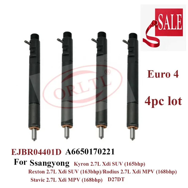 4PC NOZZLE A6650170221 EJBR04401D INJECTOR 6650170221 FOR SSANGYONG  Kyron Rexton Rodius  Stavic  D27DT Euro4  L199PRD