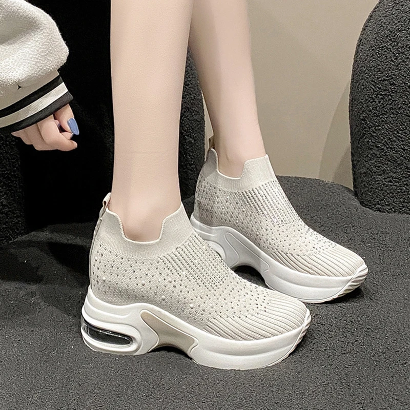 High Quality Shoes Air Cushion lightweight Breathable Sneakers For Women Fashion Rhinestone Platform Slip-on Shoes zapatillas