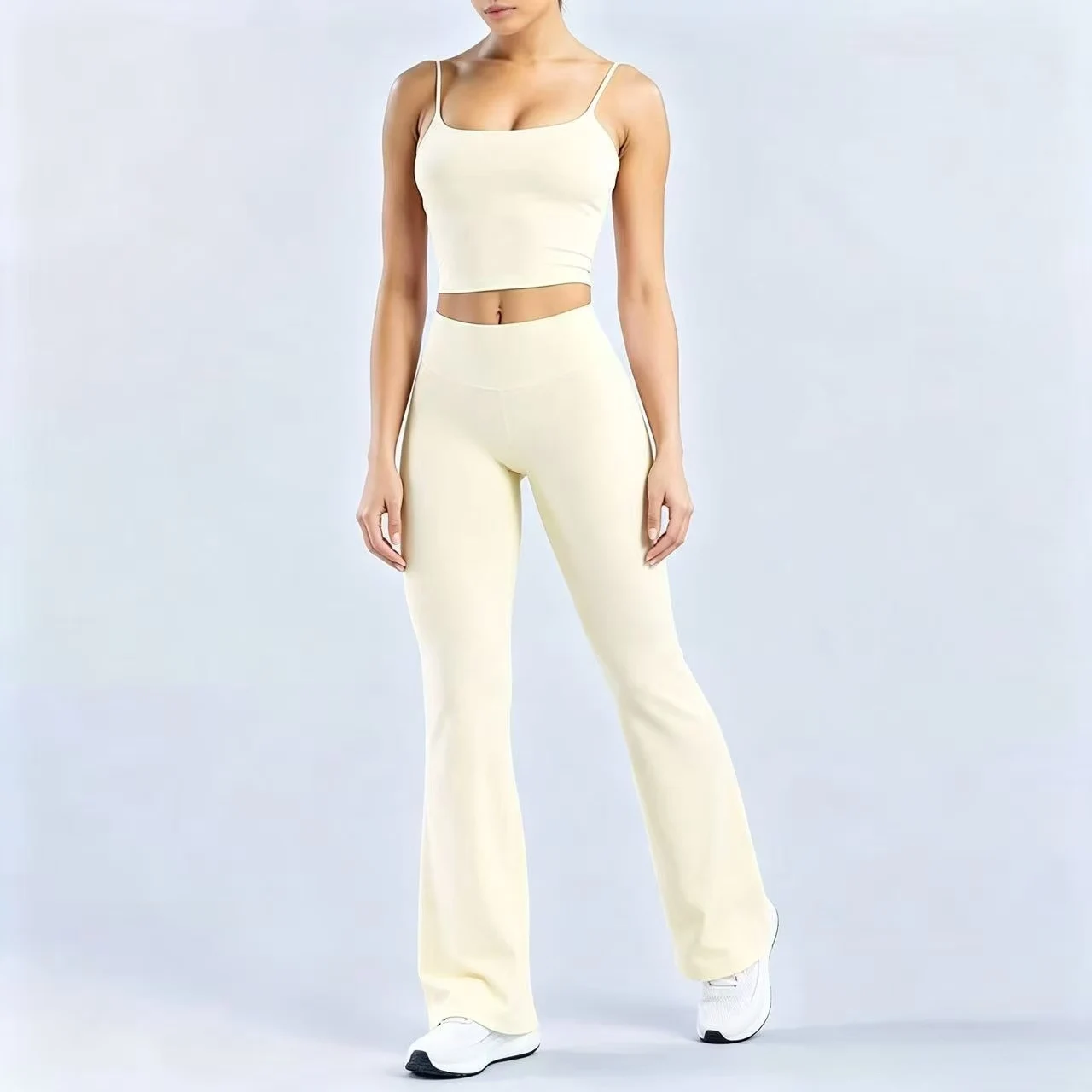 2piece yoga vest outdoor running and fitness belt, chest cushion, camisole women's High-waisted slim-fit straight-leg pants set