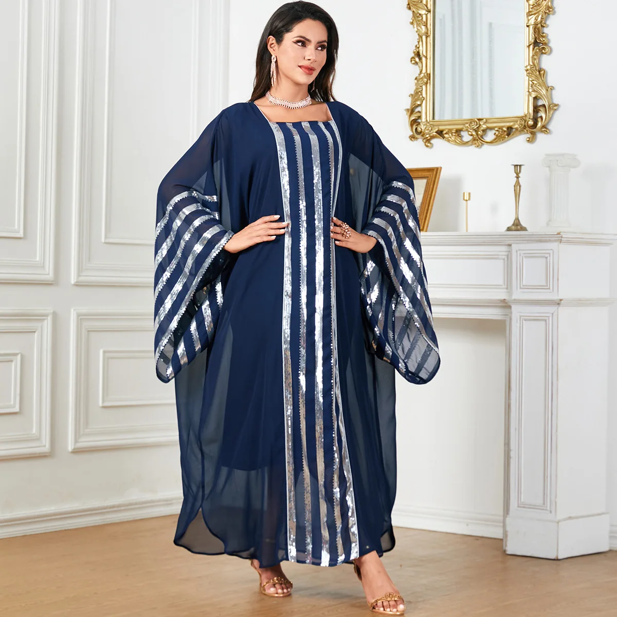 

Morocco Sequin Abaya Batwing Sleeve Maxi Dress for Women Muslim Kaftan Dubai Turkey Loose Caftan Islam Marocain Africa Clothing