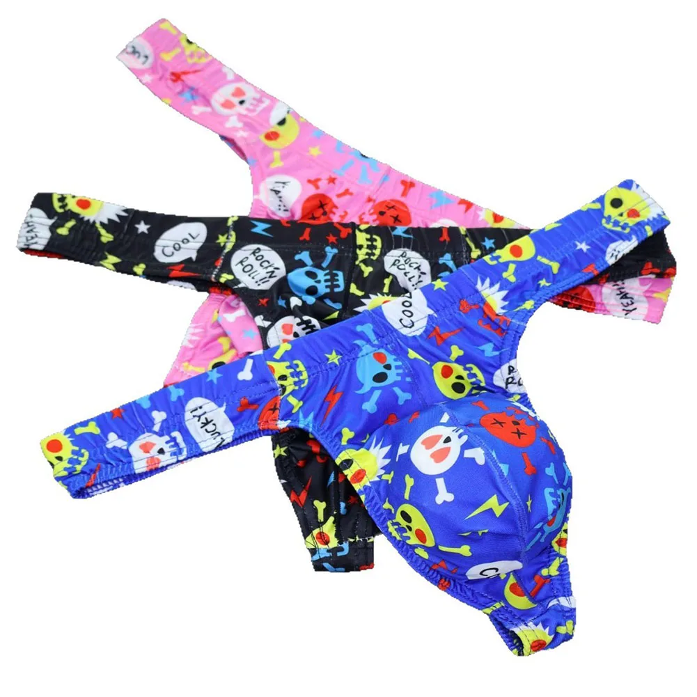 

Men's Lovely Cartoon Skull Printed Thongs G-Strings U Bulge Pouch Soft Underwear Sexy Man T-panties Underpants