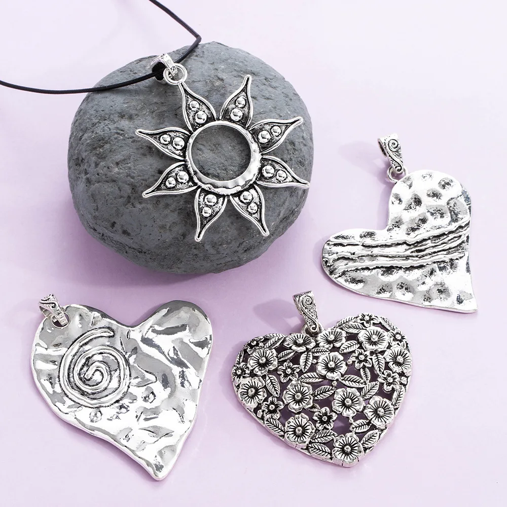 

Кулон из сплава, модный большой кулон в форме сердца, старинный серебряный персонализированный аксессуар для ожерелья своими руками