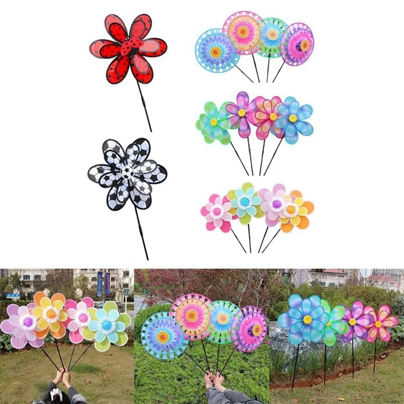 Wind Spinners Kids,Pinwheels Eye Catching Colorful Double Layer Windmill Pinwheels With Stakes