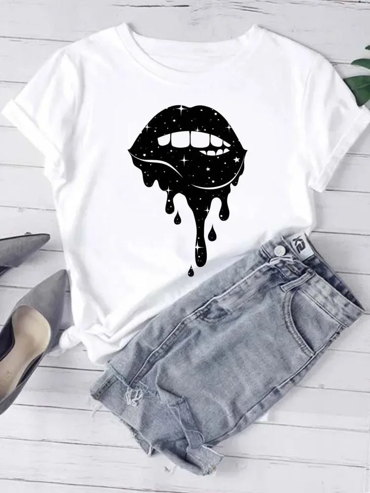 Women Leopard Red Mouth Lip Kiss Printed Girl Tshirt Summer Funny Leopard Graphic Tee Shirt Femme Harajuku T Shirt