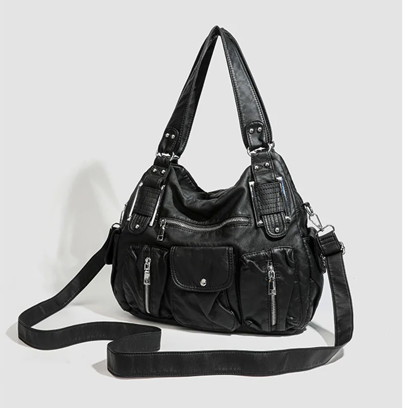 

Women's fashionable Y2K tough girl multi-pocket motorcycle bag, large capacity water-resistant commuter shoulder bag