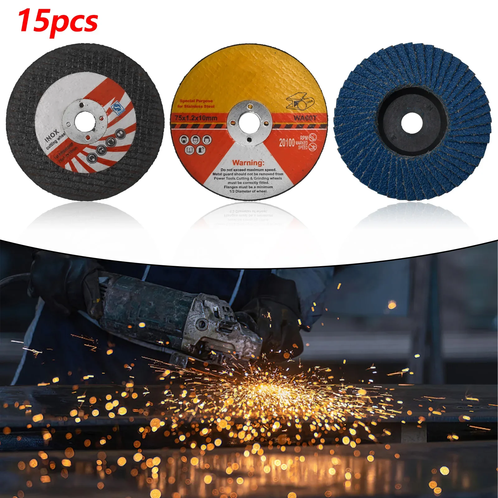 Resina Saw Blade Discos de corte, Acessórios abrasivos para rebarbadora, Rodas de moedura, Ferramentas elétricas, 75mm, 15pcs por conjunto