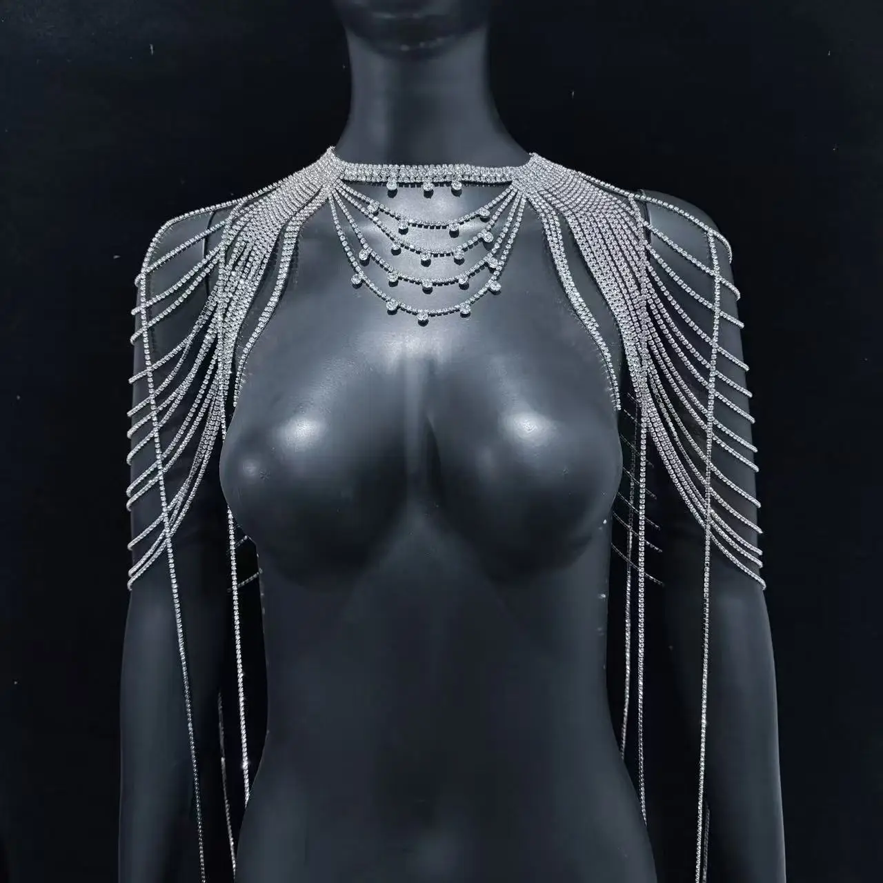 Hot selling rhinestone temperament elegant body chain hip-hop punk multi-layer tassel shoulder chain stage performance accessori