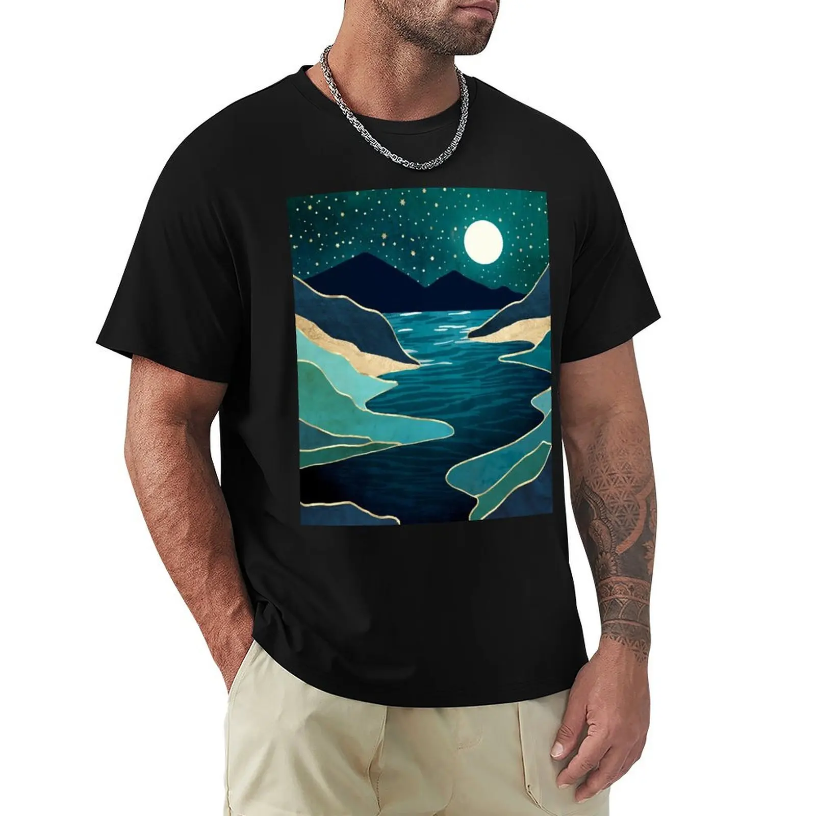 Moon Water Vista T-Shirt Basic Simple Design Short Sleeve Shirt