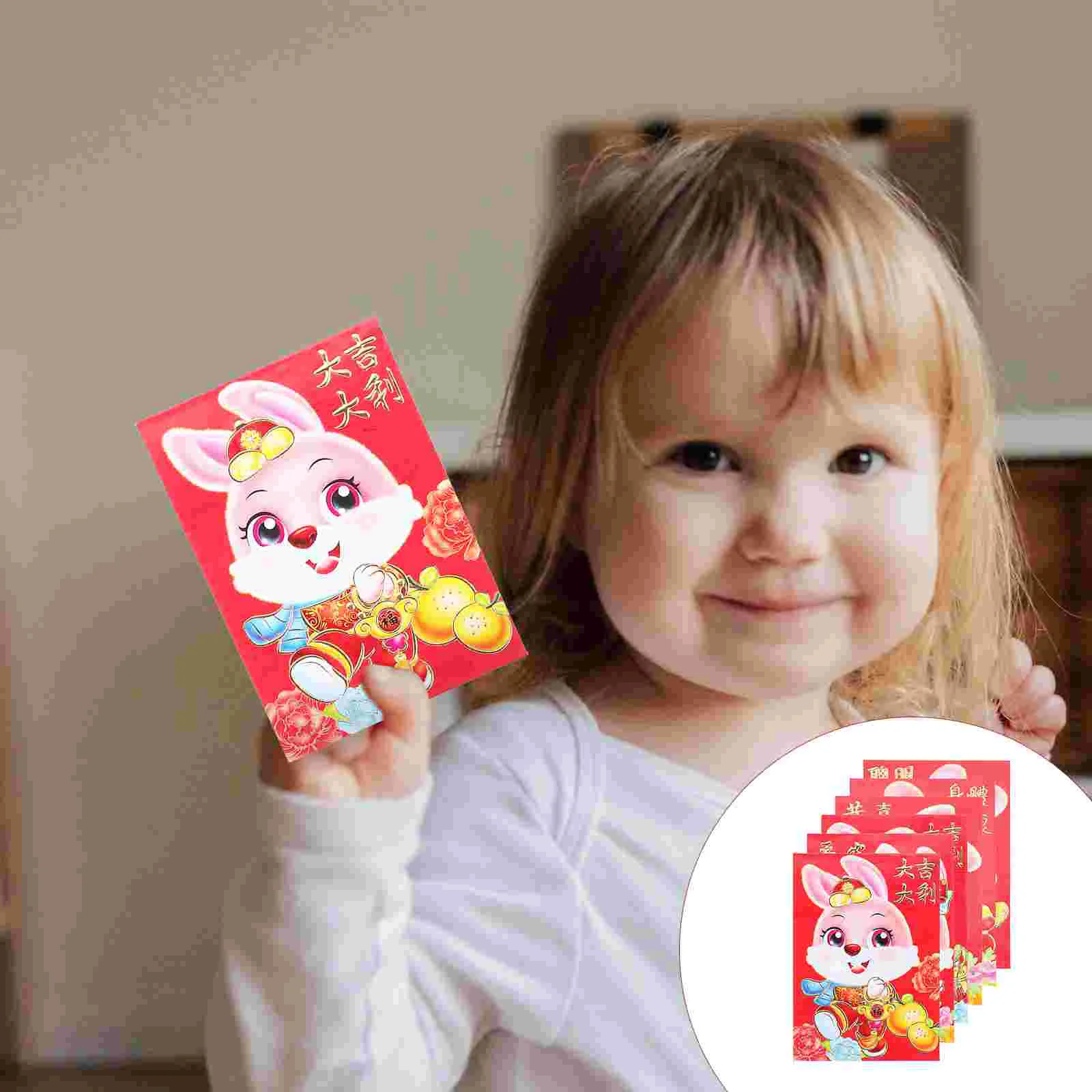 60 Pcs 2023 Year of The Rabbit Red Packets Luck Money Bag Zodiac Envelope for Purse Cartoon New Spring Festival Gift Paper