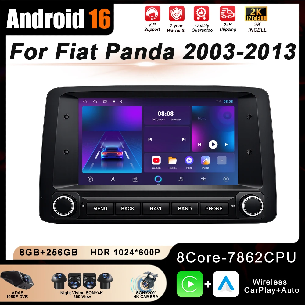 7 inch Android 16 Car Radio For FIAT Panda 2003 2004 2005 2006 2007 -2012 Android Auto Multimedia Player Stereo No 2din 5G WiFi
