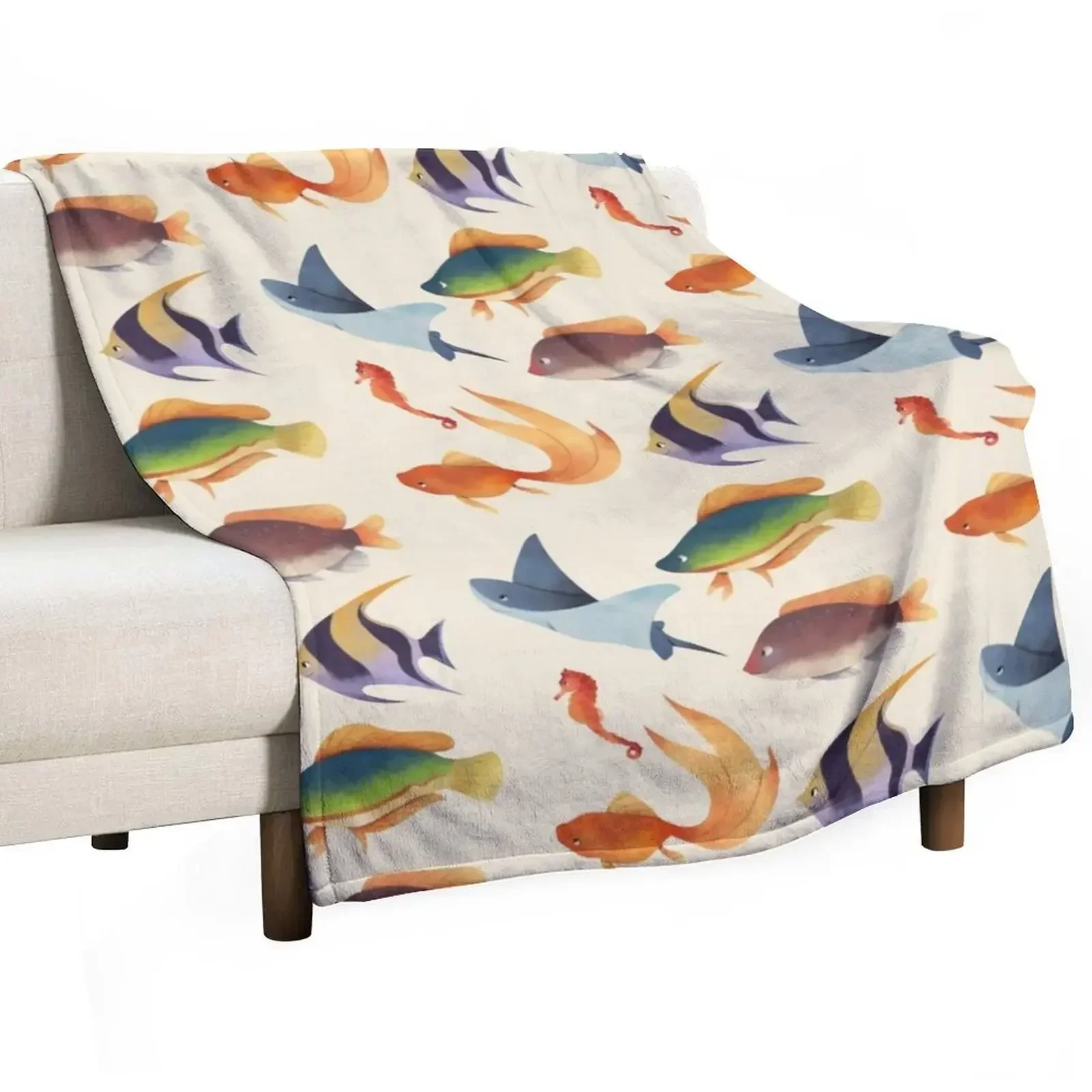 

School Of Fish Throw Blanket Picnic cosplay anime Blankets