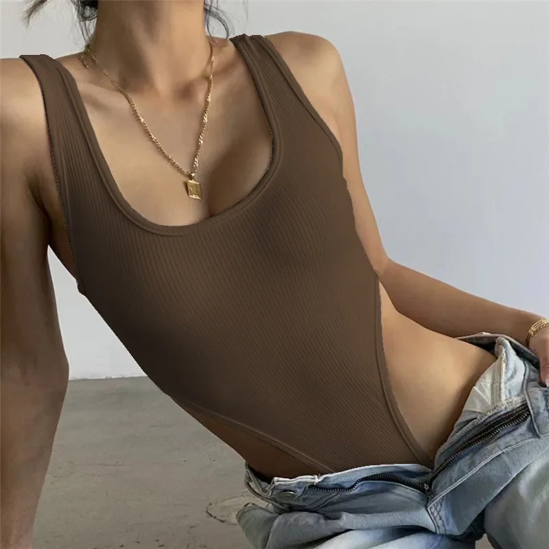 Damenbekleidung Ärmelloser Strick-Bodysuit Heißer Sommer Sexy Bodycon Off-Shoulder Neckholder-Top Lässiger Street-Bodysuit für Damen ClubWe – Detail 17